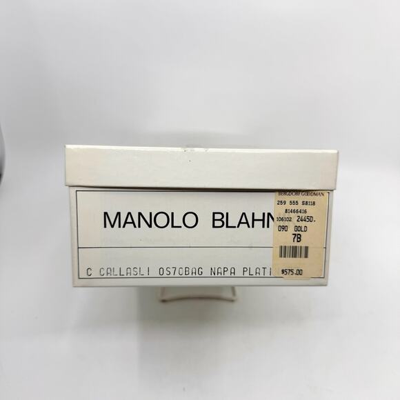 MANOLO BLAHNIK 'Callasli' Gold Metallic Leather Slingback Heels - Picture 10 of 10